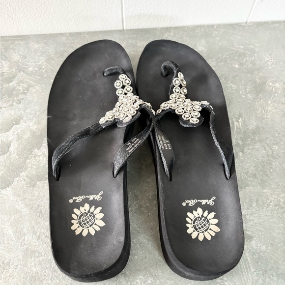 Yellow Box black platform sandals rhinestone cross suede leather size 8.5 - Picture 5 of 6